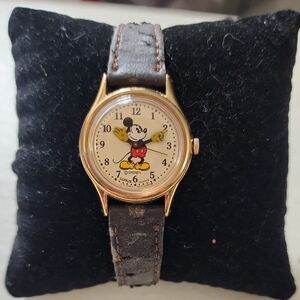 Vintage Disney Gold Mickey Mouse Watch with Black Strap